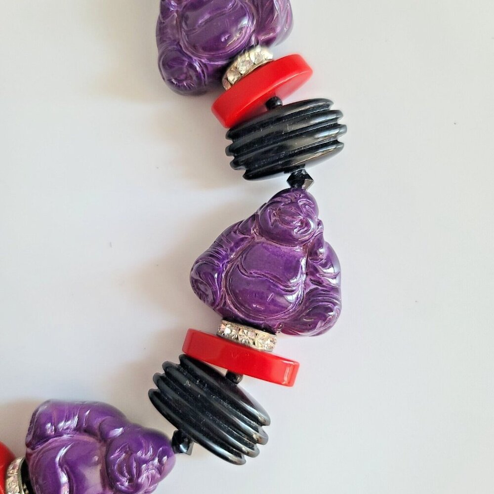 Rare chunky Fiocchi Italy choker necklace purple buddha red Angela Caputi 1980s - Picture 3 of 8